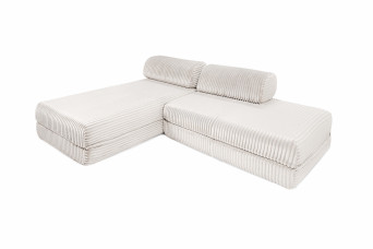 Canapé d'angle convertible 5 places - Velours côtelé XL - Blanc