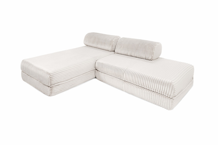 Canapé d'angle convertible 5 places - Velours côtelé XL - Blanc