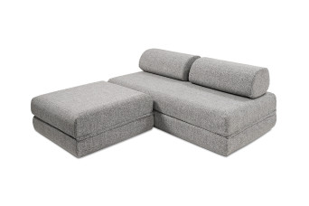 Canapé d'angle convertible 4 places - Tissu tweed - Gris