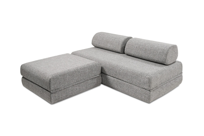 Canapé d'angle convertible 4 places - Tissu tweed - Gris