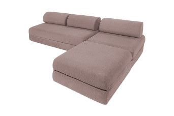 Canapé d'angle convertible 6 places - Tissu lisse - Rose