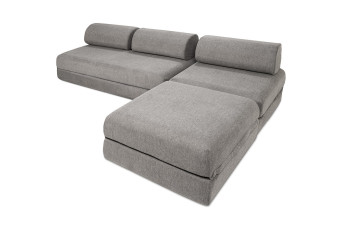 Canapé d'angle convertible 6 places - Tissu lisse - Gris