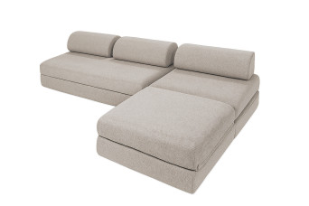 Canapé d'angle convertible 6 places - Tissu imperméable - Gris