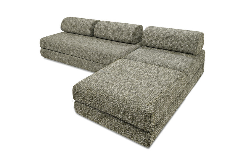 Canapé d'angle convertible 6 places - Tissu tweed - Vert