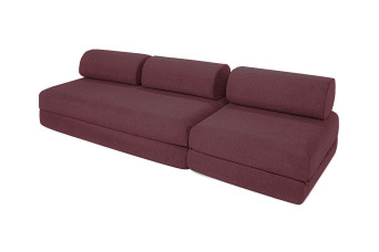 Canapé droit convertible 4 places - Tissu lisse - Rouge