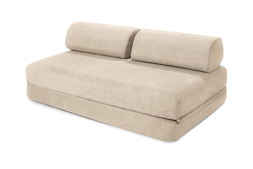 Canapé d'angle convertible 6 places - Tissu lisse - Beige