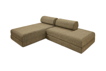 Canapé d'angle convertible 5 places - Tissu tweed - Jaune