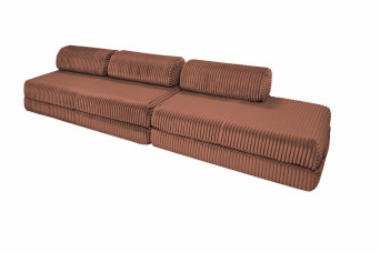 Canapé droit convertible 5 places - Velours côtelé XL - Terracotta