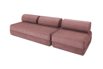 Canapé droit convertible 4 places - Velours côtelé - Rose