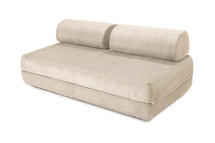 Canapé d'angle convertible 6 places - Velours côtelé - Beige