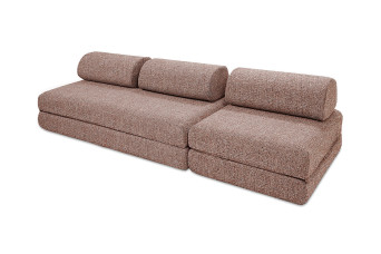 Canapé droit convertible 4 places - Tissu tweed - Rouge