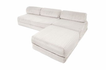 Canapé d'angle convertible 6 places - Velours côtelé XL - Blanc