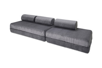 Canapé droit convertible 5 places - Velours côtelé - Gris