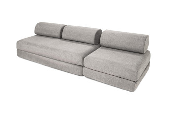 Canapé droit convertible 4 places - Tissu lisse - Gris clair