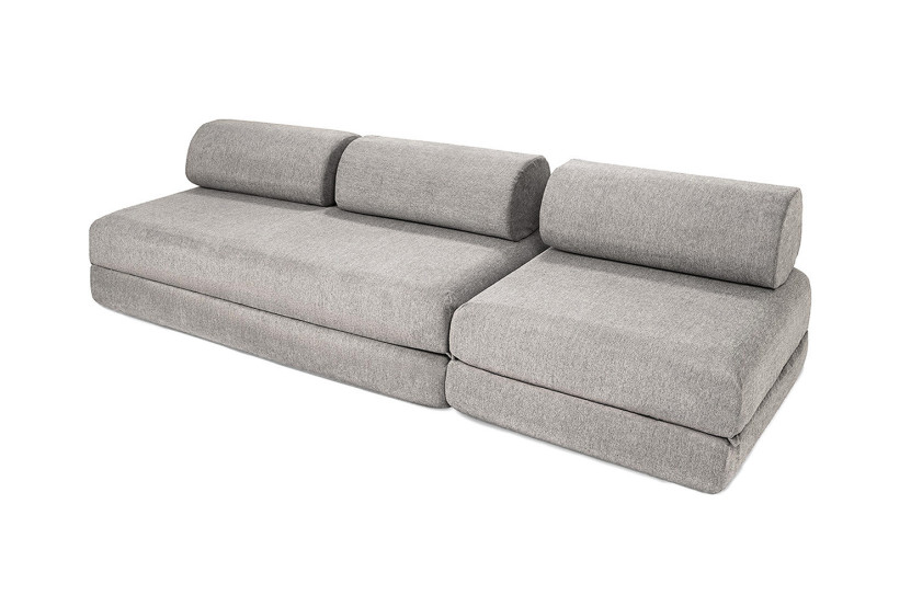 Canapé droit convertible 4 places - Tissu lisse - Gris clair