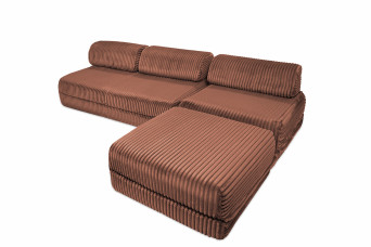 Canapé d'angle convertible 6 places - Velours côtelé XL - Terracotta