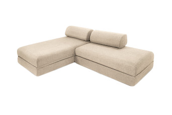 Canapé d'angle convertible 5 places - Tissu lisse - Beige