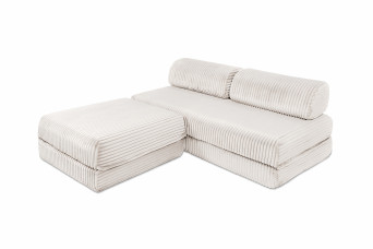 Canapé d'angle convertible 4 places - Velours côtelé XL - Blanc