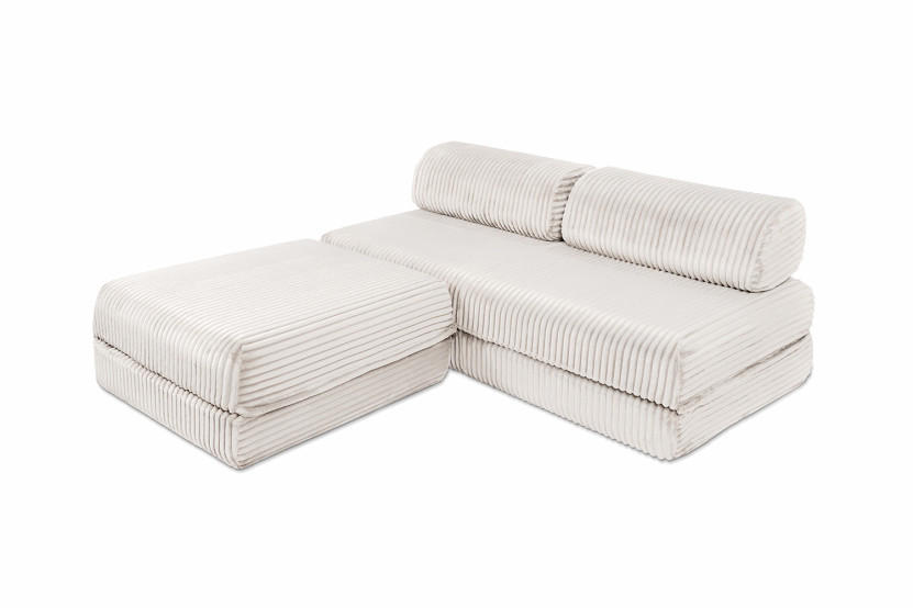 Canapé d'angle convertible 4 places - Velours côtelé XL - Blanc