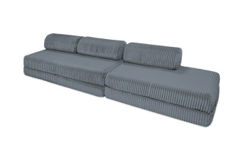 Canapé droit convertible 5 places - Velours côtelé XL - Gris