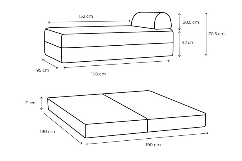 Méridienne convertible et modulable - Tissu imperméable - Gris