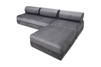 Canapé d'angle convertible 6 places - Velours côtelé - Gris