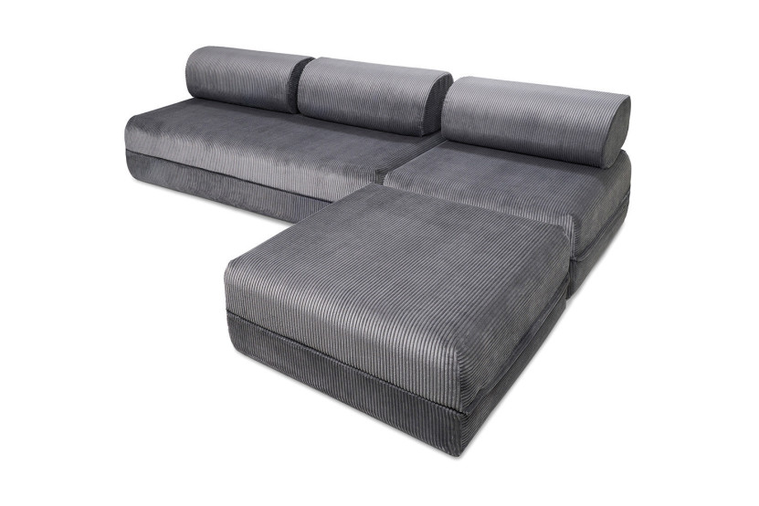 Canapé d'angle convertible 6 places - Velours côtelé - Gris