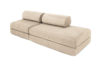 Canapé droit convertible 3 places - Tissu lisse - Beige