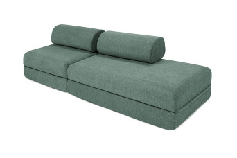 Canapé droit convertible 3 places - Tissu lisse - Vert
