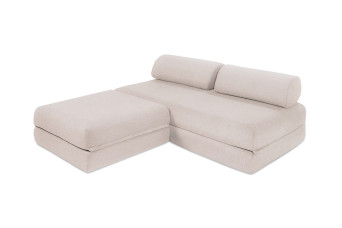 Canapé d'angle convertible 4 places - Tissu imperméable - Beige clair