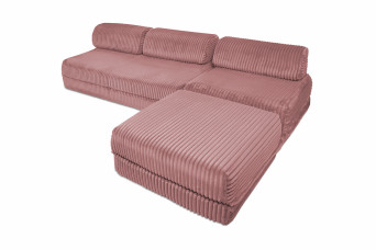 Canapé d'angle convertible 6 places - Velours côtelé XL - Rose
