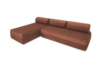 Canapé d'angle convertible 6 places - Velours côtelé - Terracotta