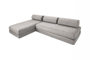 Canapé d'angle convertible 6 places - Tissu lisse - Gris clair