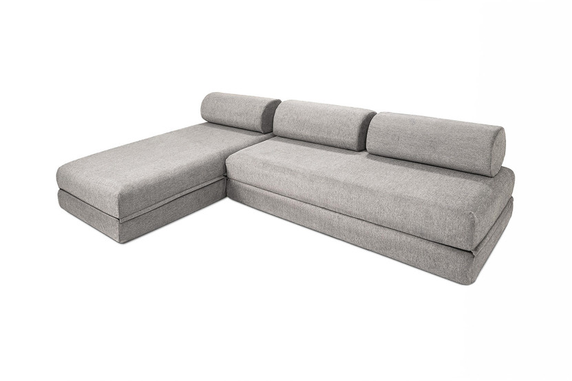 Canapé d'angle convertible 6 places - Tissu lisse - Gris clair