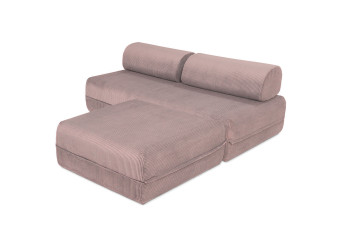 Canapé d'angle convertible 4 places - Velours côtelé - Rose pâle