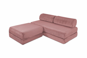 Canapé d'angle convertible 4 places - Velours côtelé XL - Rose