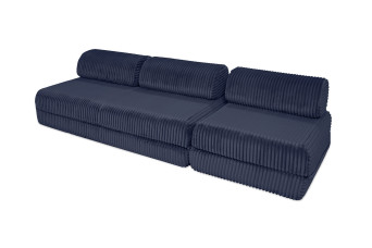 Canapé droit convertible 4 places - Velours côtelé XL - Bleu