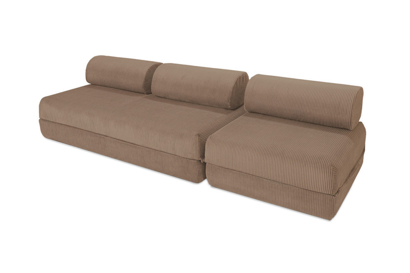 Canapé droit convertible 4 places - Velours côtelé - Taupe