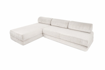 Canapé d'angle convertible 6 places - Velours côtelé XL - Blanc