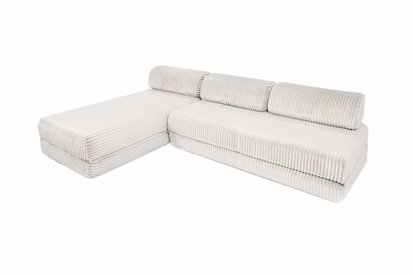 Canapé d'angle convertible 6 places - Velours côtelé XL - Blanc