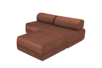Canapé d'angle convertible 4 places - Velours côtelé - Terracotta