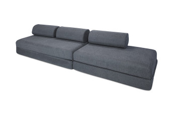 Canapé droit convertible 5 places - Tissu lisse - Bleu