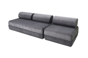 Canapé droit convertible 4 places - Velours côtelé - Gris