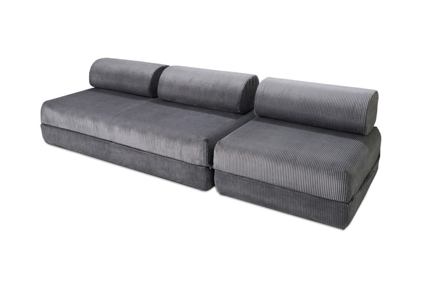 Canapé droit convertible 4 places - Velours côtelé - Gris