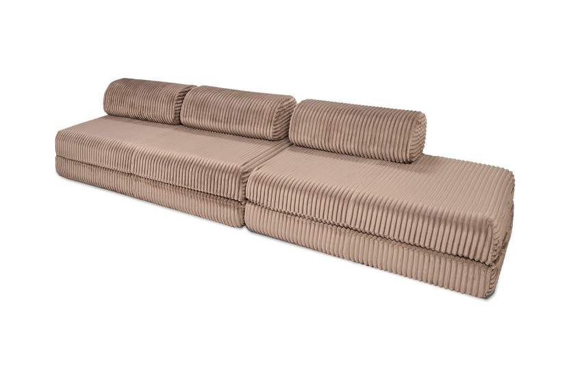 Canapé droit convertible 5 places - Velours côtelé XL - Marron