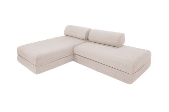 Canapé d'angle convertible 5 places - Tissu imperméable - Beige clair