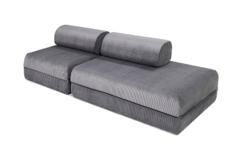 Canapé droit convertible 3 places - Velours côtelé - Gris