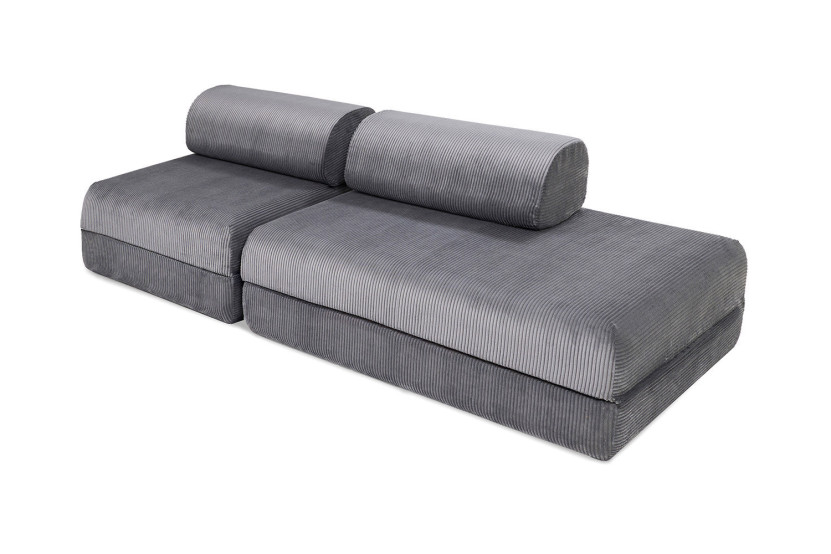 Canapé droit convertible 3 places - Velours côtelé - Gris