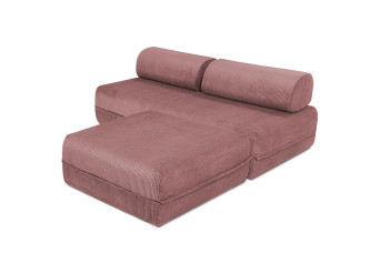 Canapé d'angle convertible 4 places - Velours côtelé - Rose