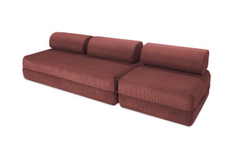 Canapé droit convertible 4 places - Velours côtelé - Rouge